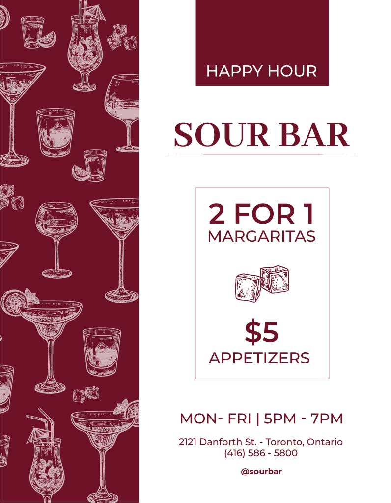 Happy Hour Promo Burgundy Bar Poster