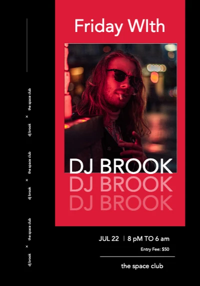 Template Red Nightclub Party Poster Featuring DJ Brook