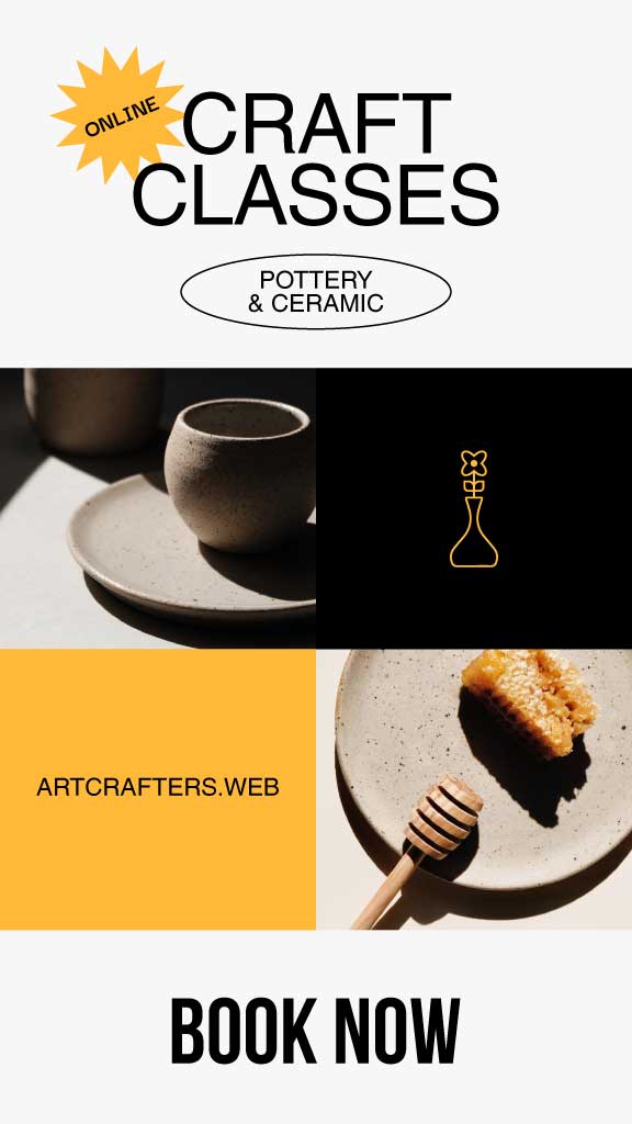 Online Pottery Class Ad in Black and Yellow