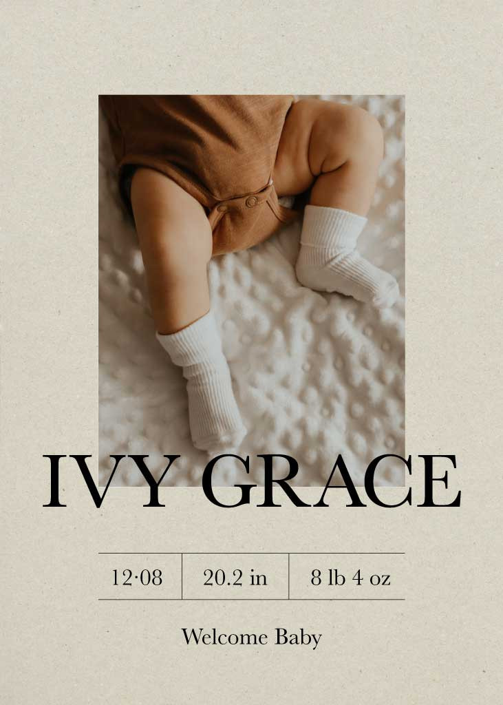 Template Elegant Beige Baby Announcement Poster