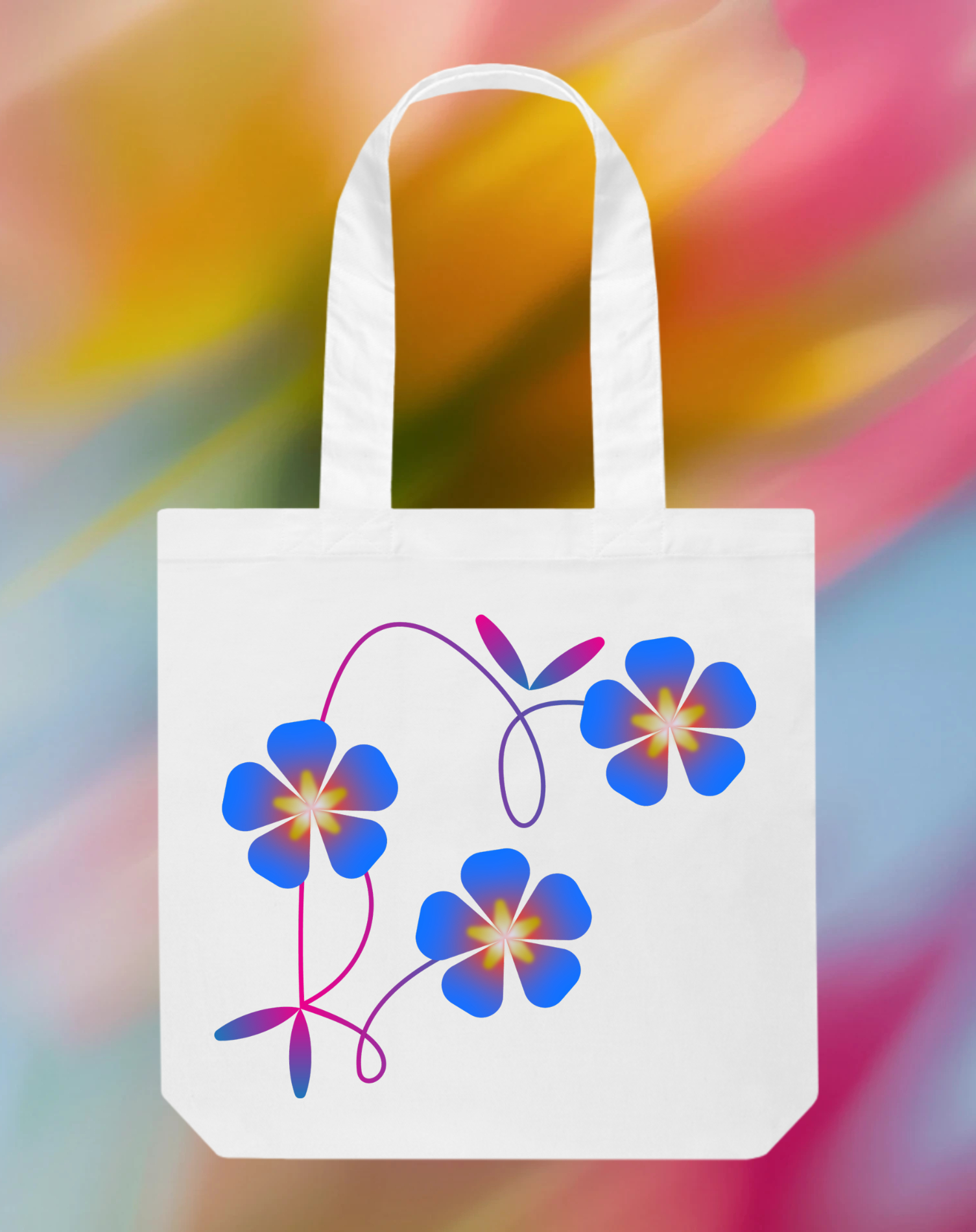 Template Elegant Blue Floral Tote-Bag Design for Style