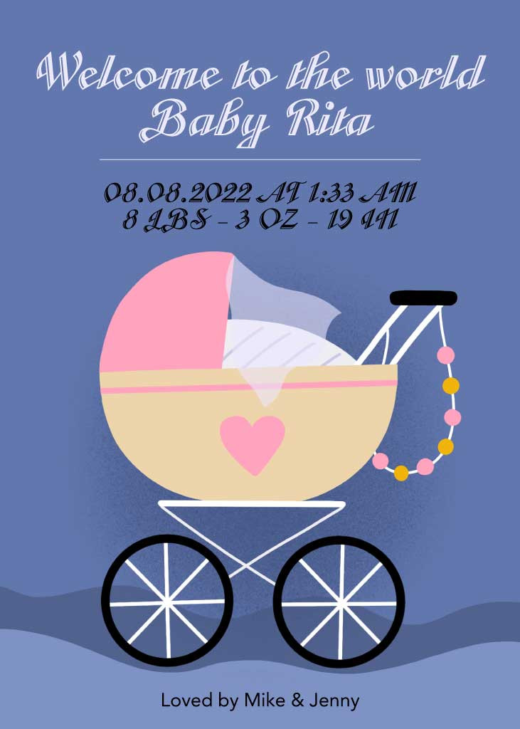 Template Charming Blue Baby Announcement Poster Design