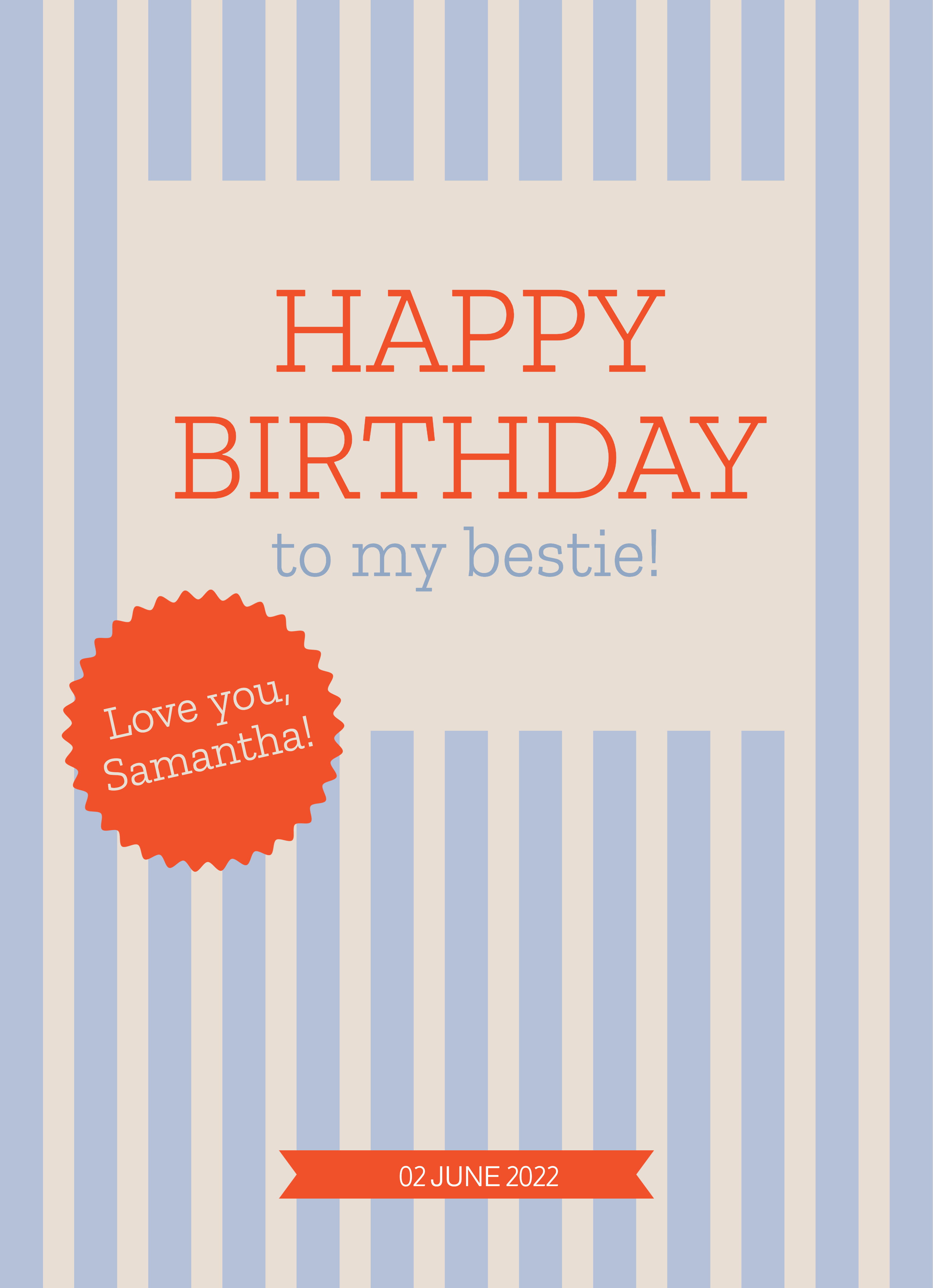 Blue and Peach Birthday Bestie Poster Design