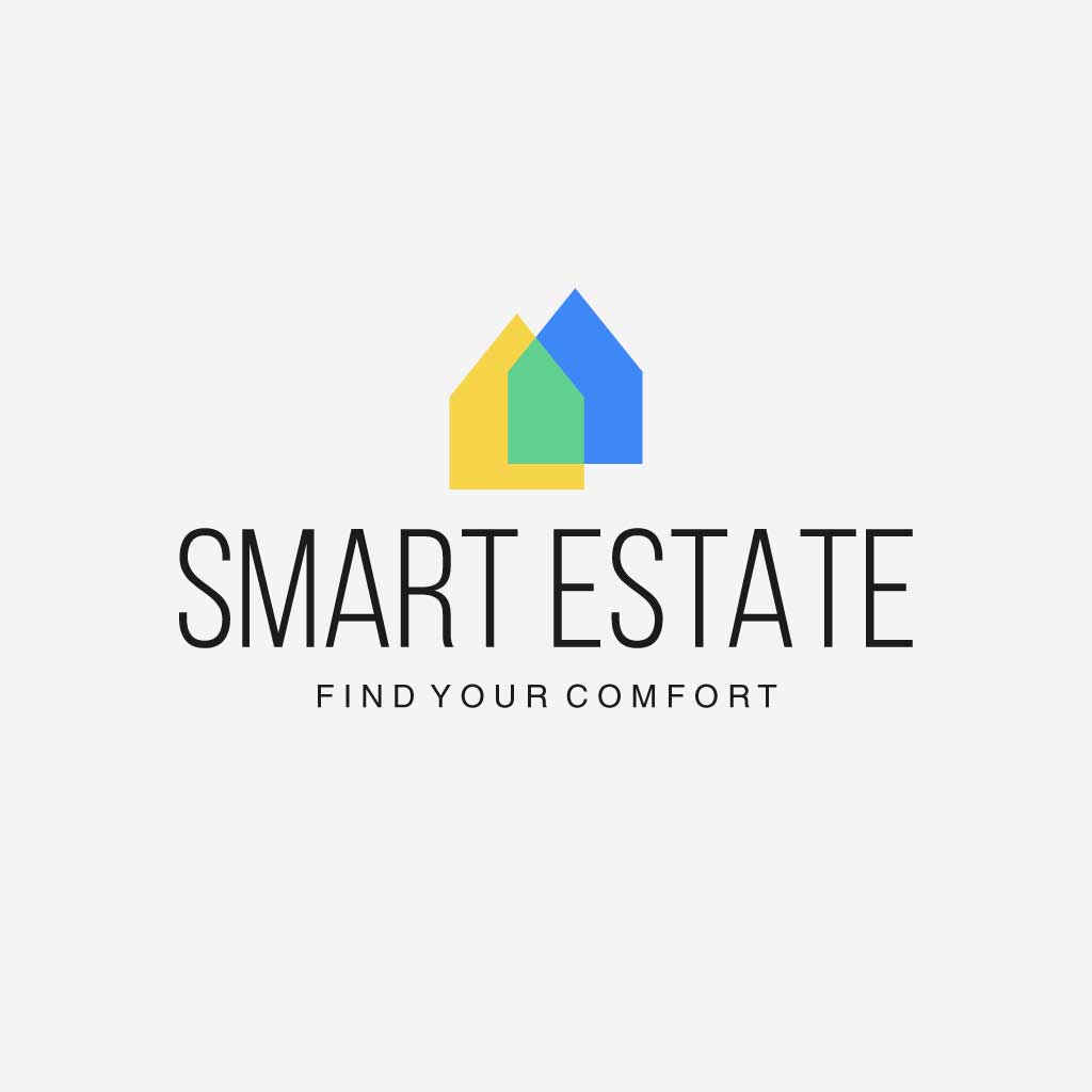 Elegant Real Estate Logo Ad in Blue and Yellow