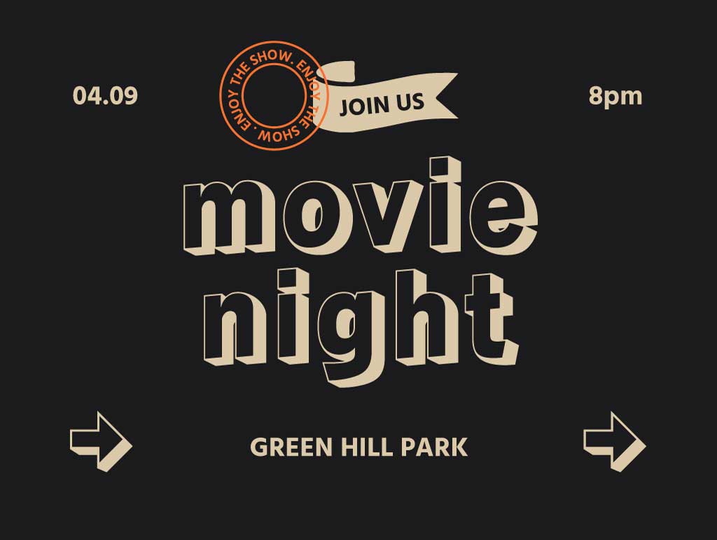 Outdoor Movie Night Poster in Elegant Black and Orange