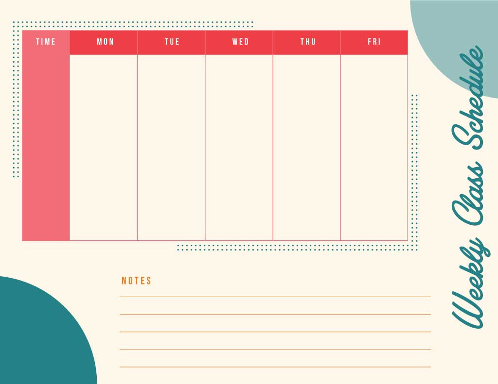 Template Coral and Teal Weekly Class Schedule Poster