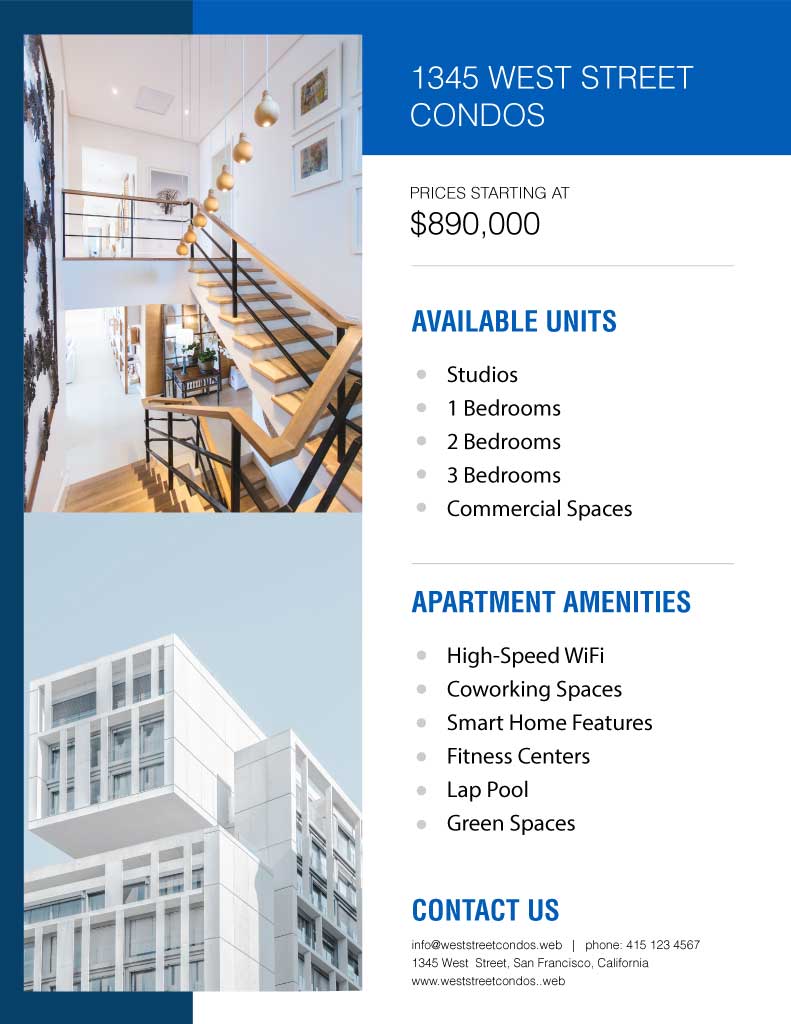 Elegant Blue and White Condo Sale Poster