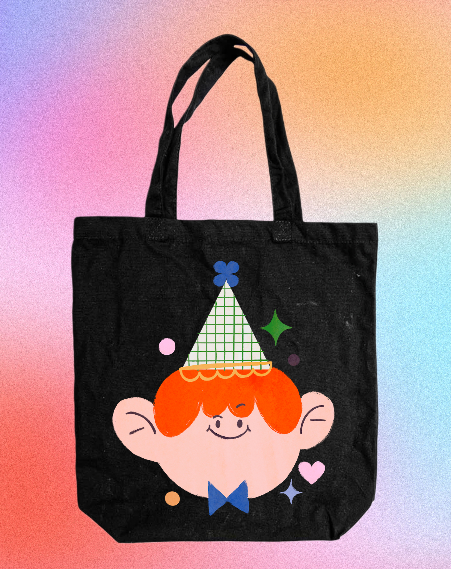 Template Whimsical Tote Bag Design with Black Background