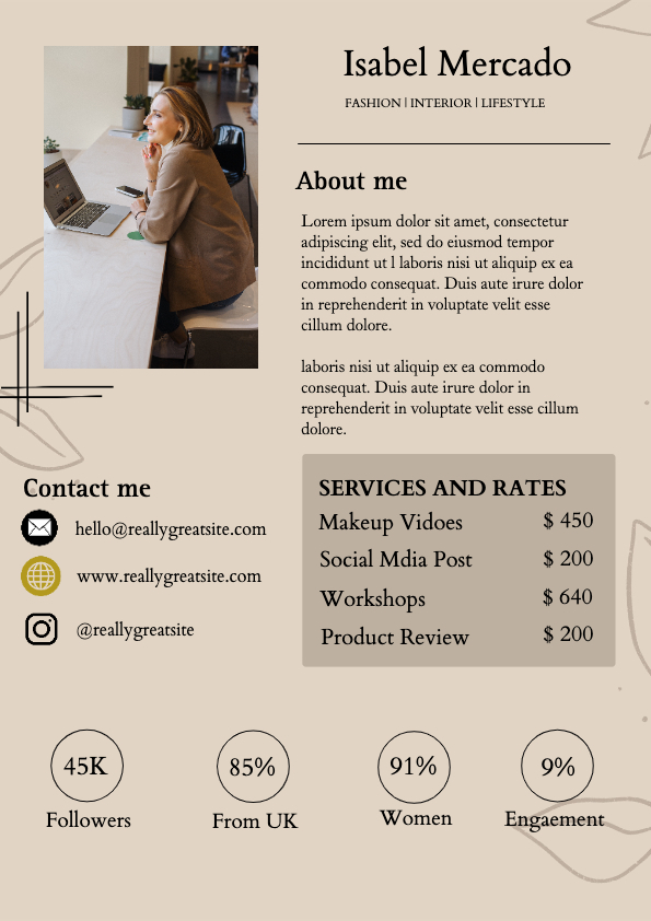 Modern Freelancer Service Rate Card Poster Beige Black