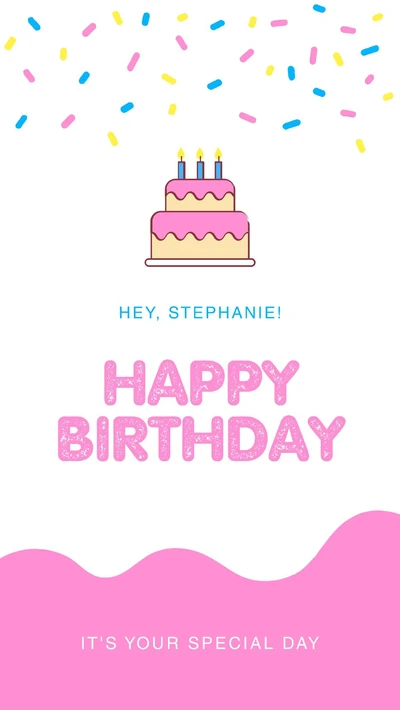 Template Cheerful Pink Birthday Greeting Post Card