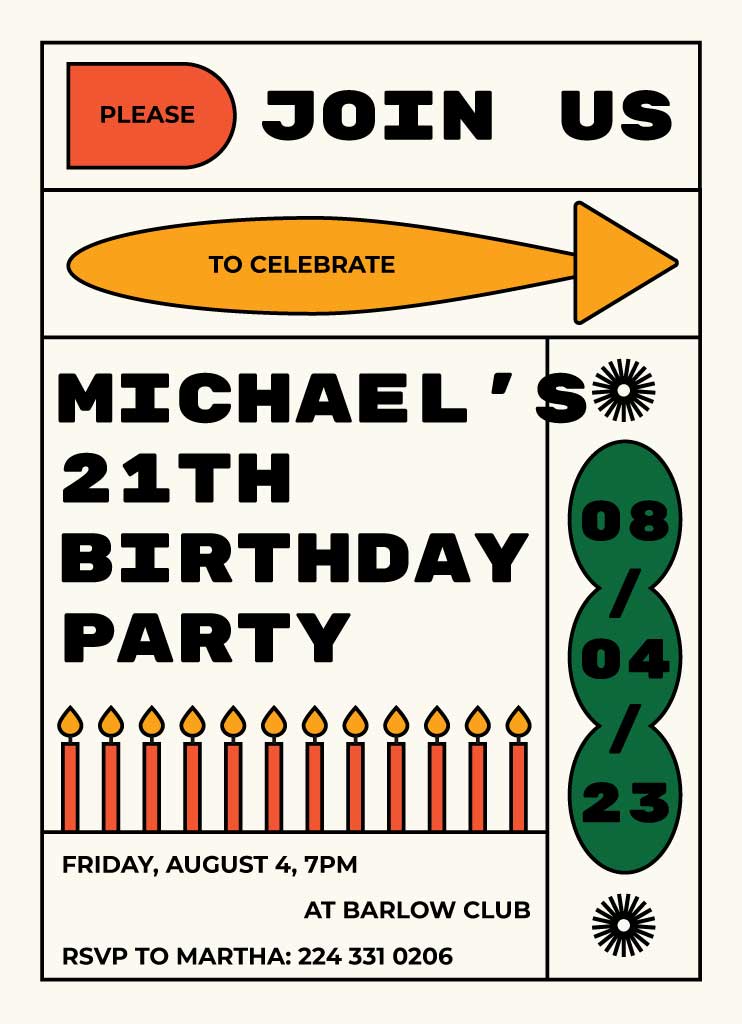 Orange and Green Birthday Bash Invitation Poster