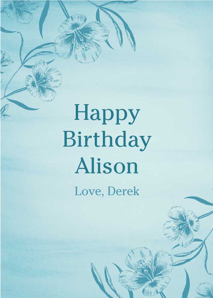 Elegant Sky Blue Floral Birthday Poster Design