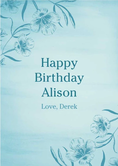 Template Elegant Sky Blue Floral Birthday Poster Design