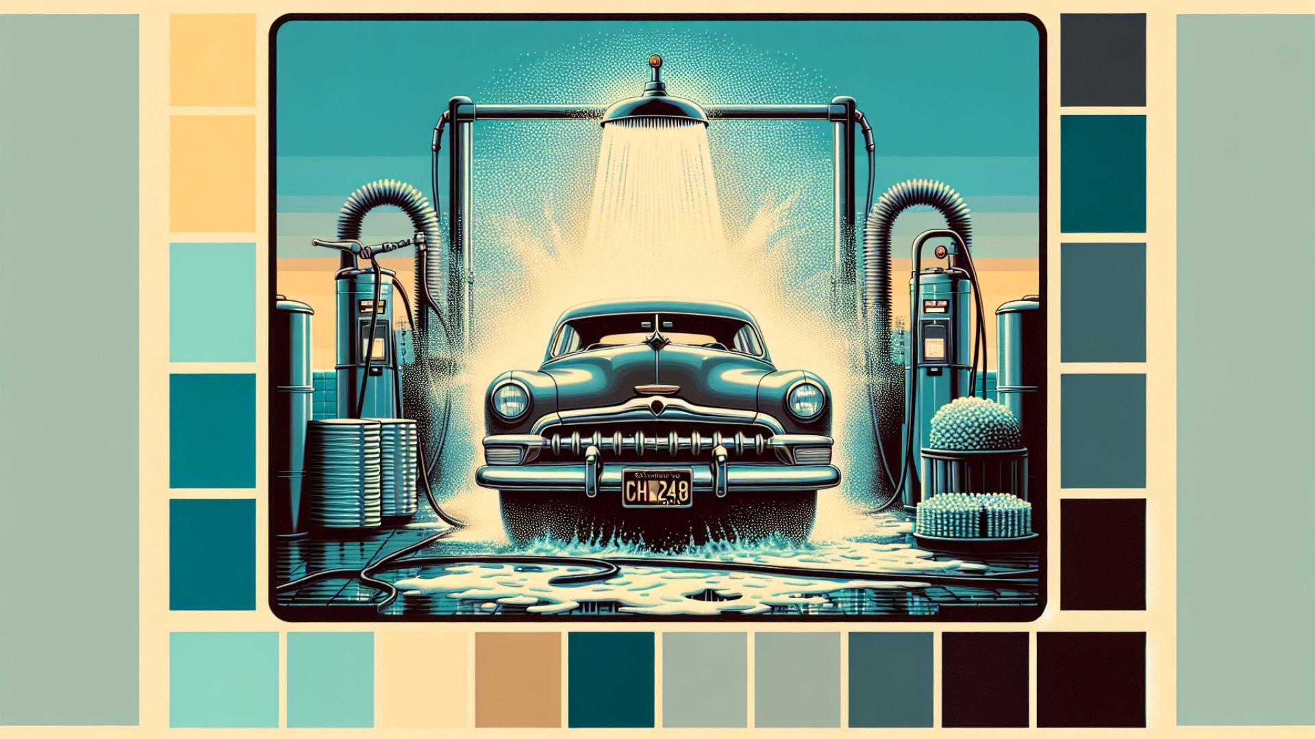 Vintage Gas Station Poster with Red and Blue Theme