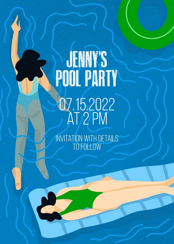 Blue Summer Pool Party Invitation Post