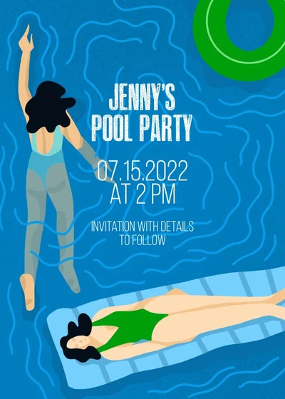 Template Blue Summer Pool Party Invitation Post