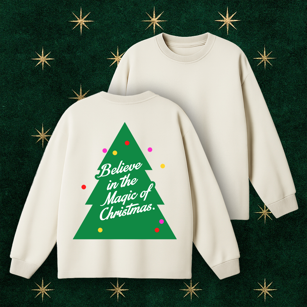 Template Cream Long-Sleeve with Green Holiday Tree Design