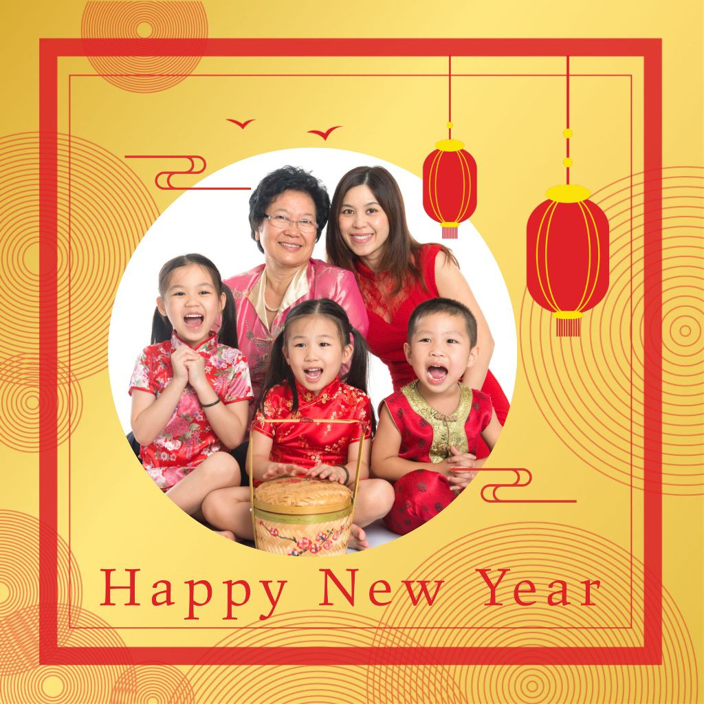 Template Joyful Lunar New Year Greetings Poster in Red and Gold