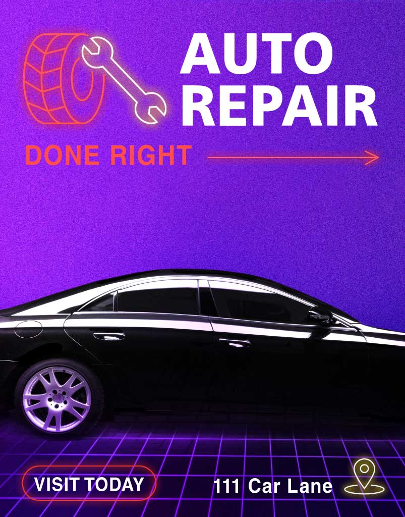 Sleek Purple Auto Repair Ad Poster Design