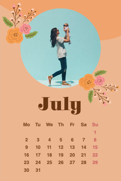 Charming Peach and Blue July Calendar Poster