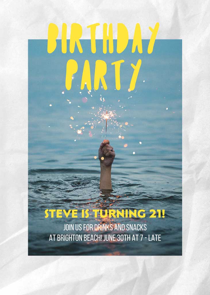 Yellow Blue Beach Birthday Party Poster