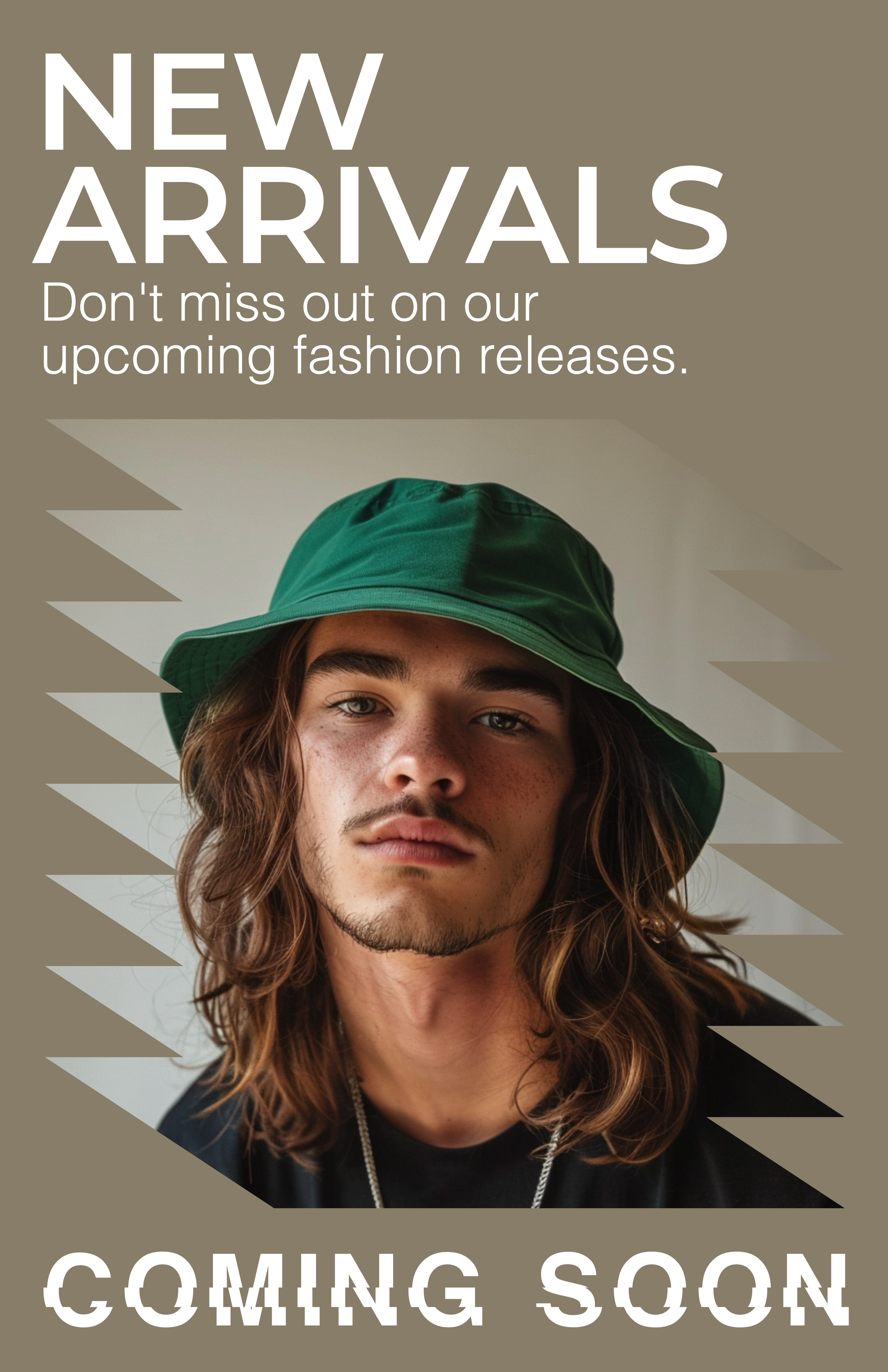 Template Stylish Fashion Arrivals Poster in Taupe Green