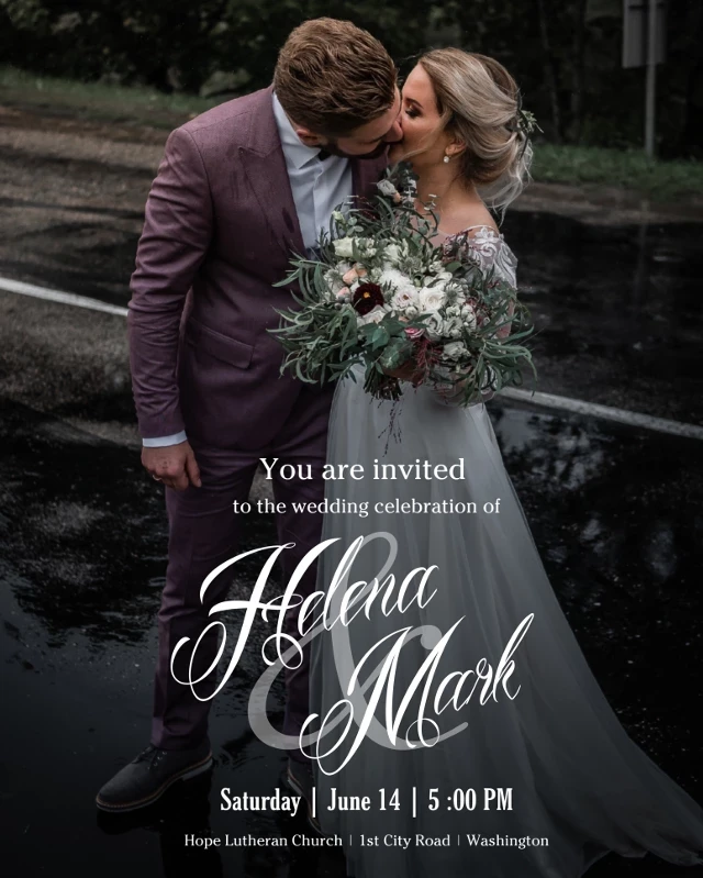 Template Elegant Wedding Invitation Poster in Purple and Grey