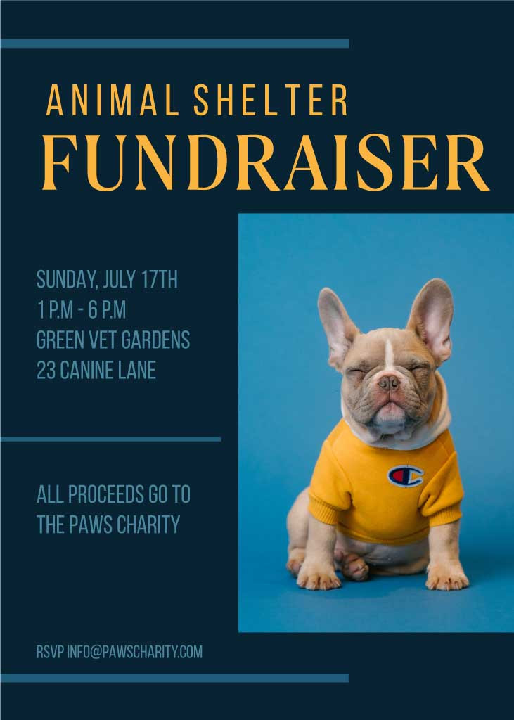 Template Blue and Yellow Animal Shelter Fundraiser Poster