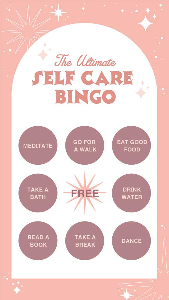 Template Pink Self Care Bingo Game Poster