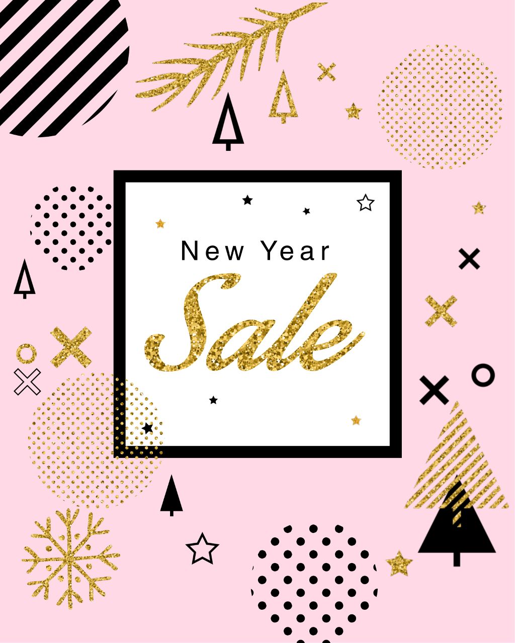 Pink and Gold New Year Sale Poster Design