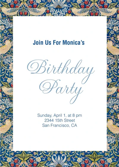 Template Elegant Blue Floral Birthday Party Invitation