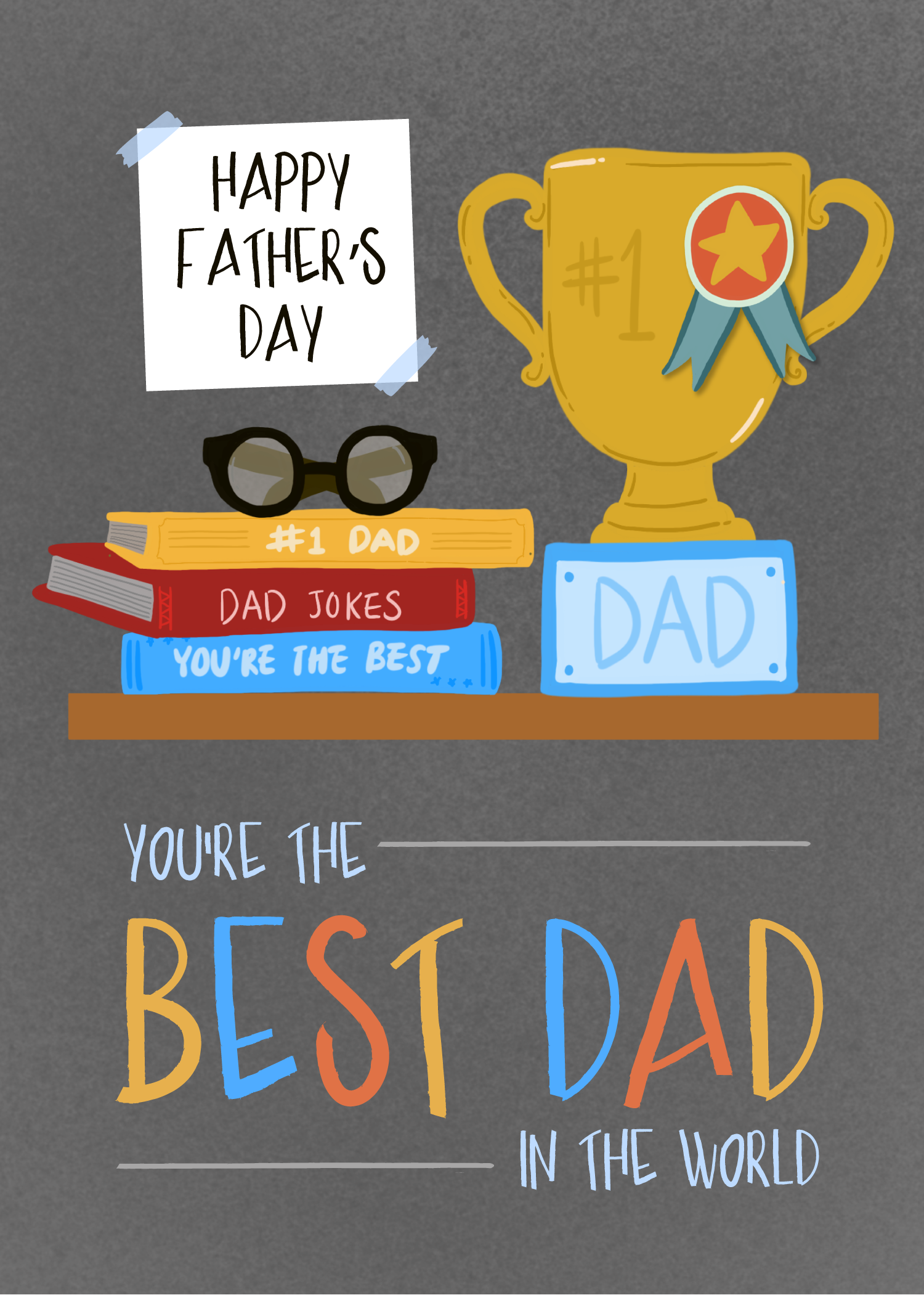 Cheerful Father's Day Celebration Poster Grey and Gold