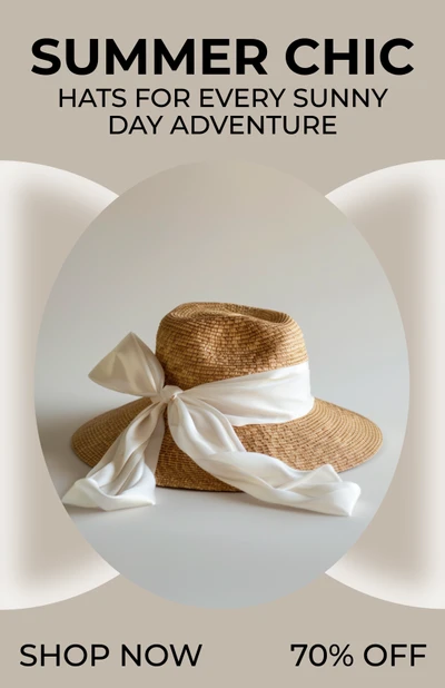 Template Chic Summer Hat Beige Poster Design