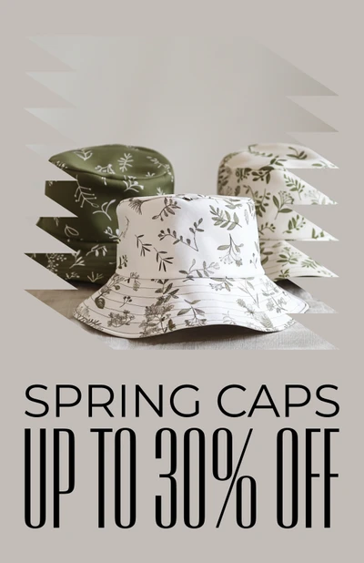Elegant Spring Caps Sale Poster in Beige