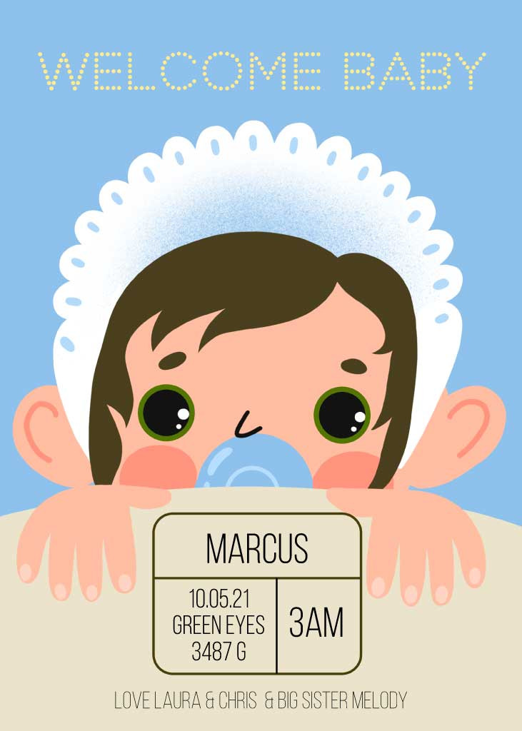 Template Charming Sky Blue Baby Arrival Poster Design