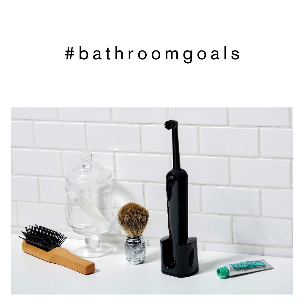 Sleek Black and White Bathroom Essentials Poster