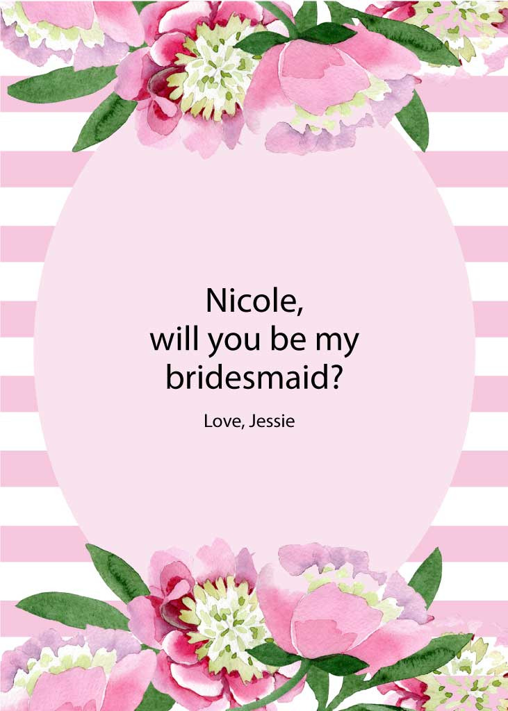 Template Soft Pink Floral Bridesmaid Proposal Postcard