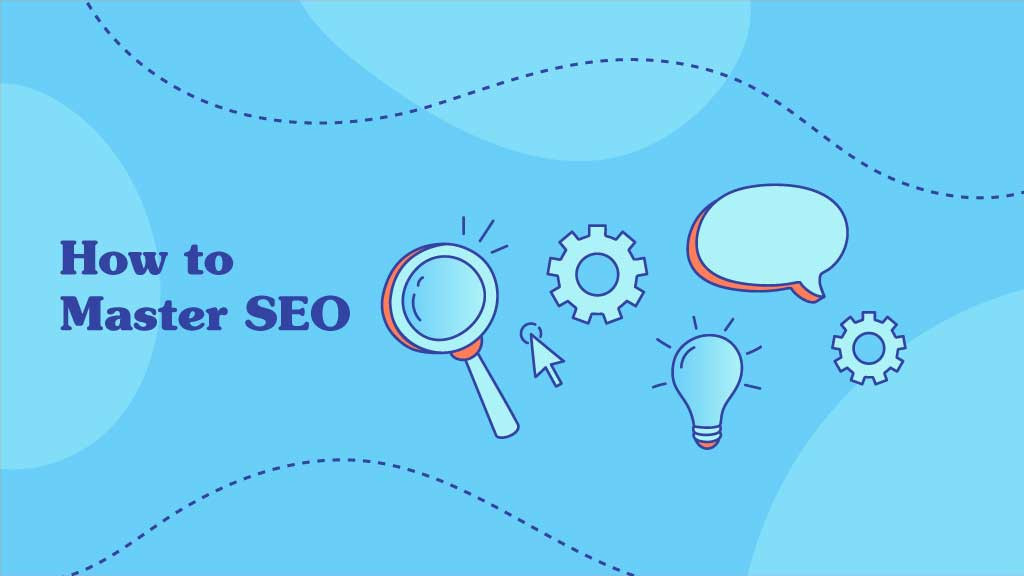 Template Blue SEO Mastery Guide Poster Design