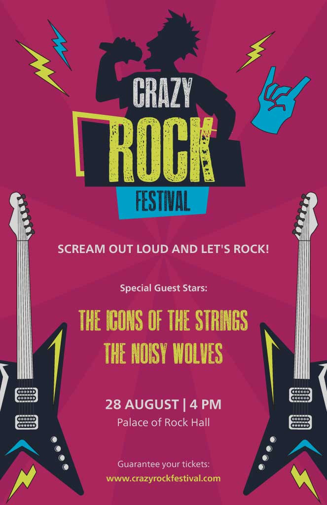 Template Electric Pink Rock Festival Poster Design