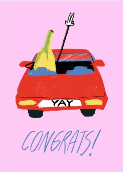 Template Cheery Red Car Celebration Greeting Post