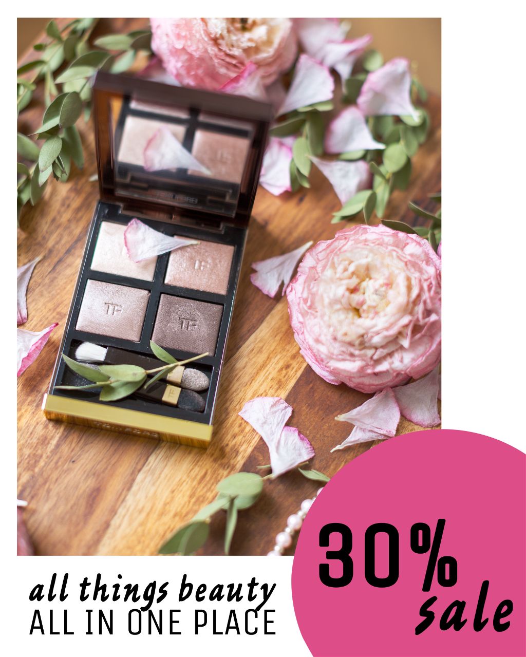 Chic Beauty Product Sale Ad in Pink and Wood Tones