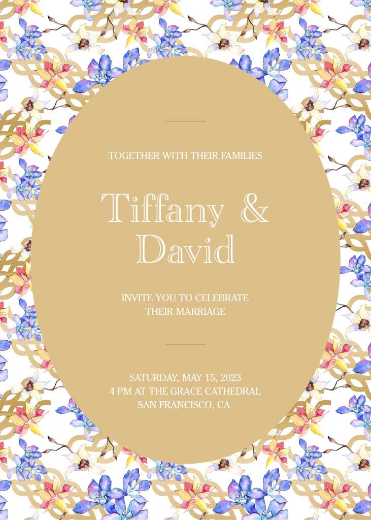 Template Elegant Blue and Gold Wedding Invitation Post