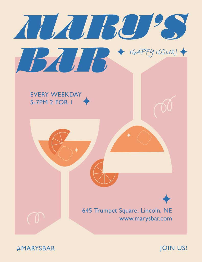 Template Chic Peach Navy Happy Hour Bar Poster
