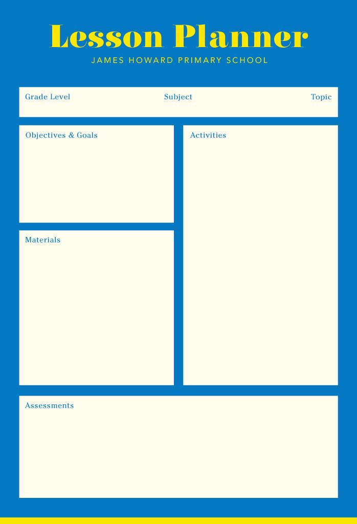Template Bright Blue and Yellow Lesson Planner Post