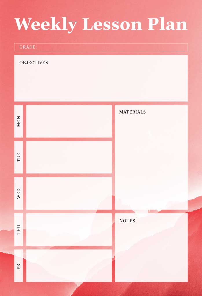 Template Chic Coral Teacher's Weekly Lesson Plan Poster
