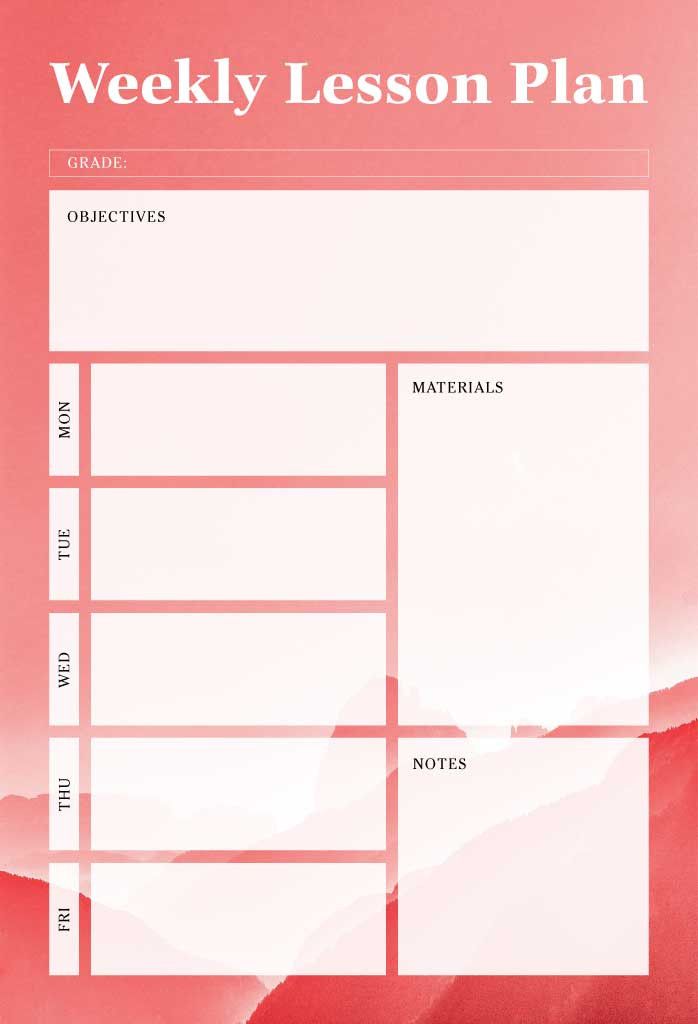 Template Chic Coral Teacher's Weekly Lesson Plan Poster