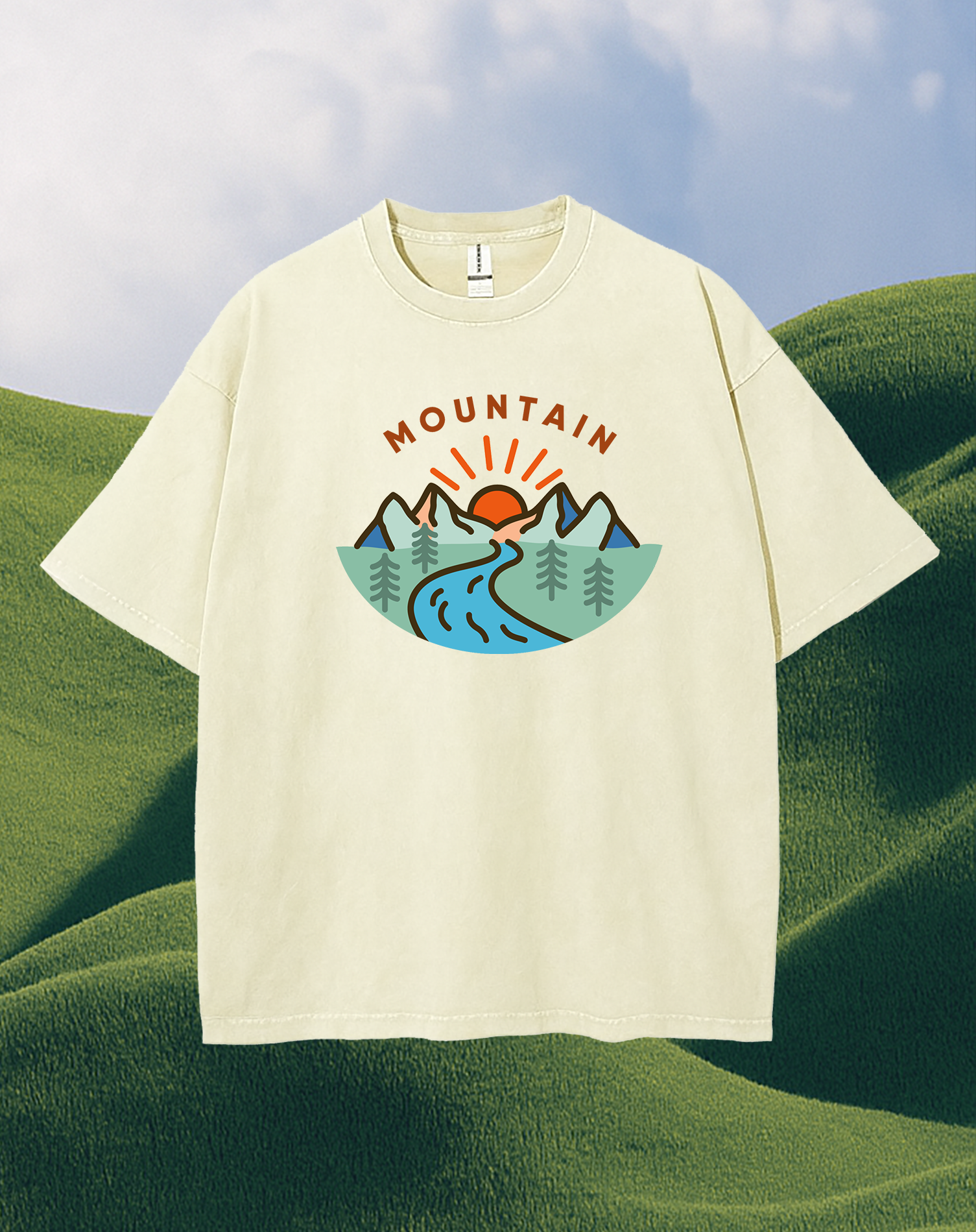 Template Nature Inspired Mountain T-Shirt Design Beige