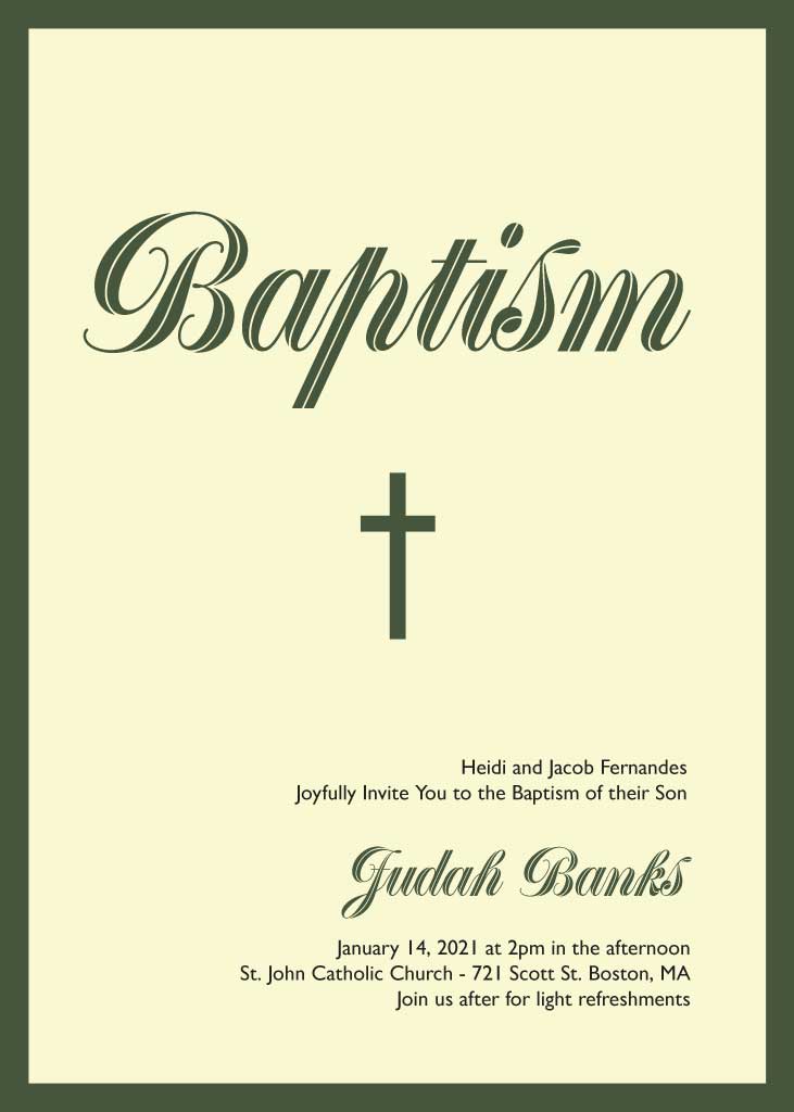 Elegant Olive Green Baptism Invitation Poster