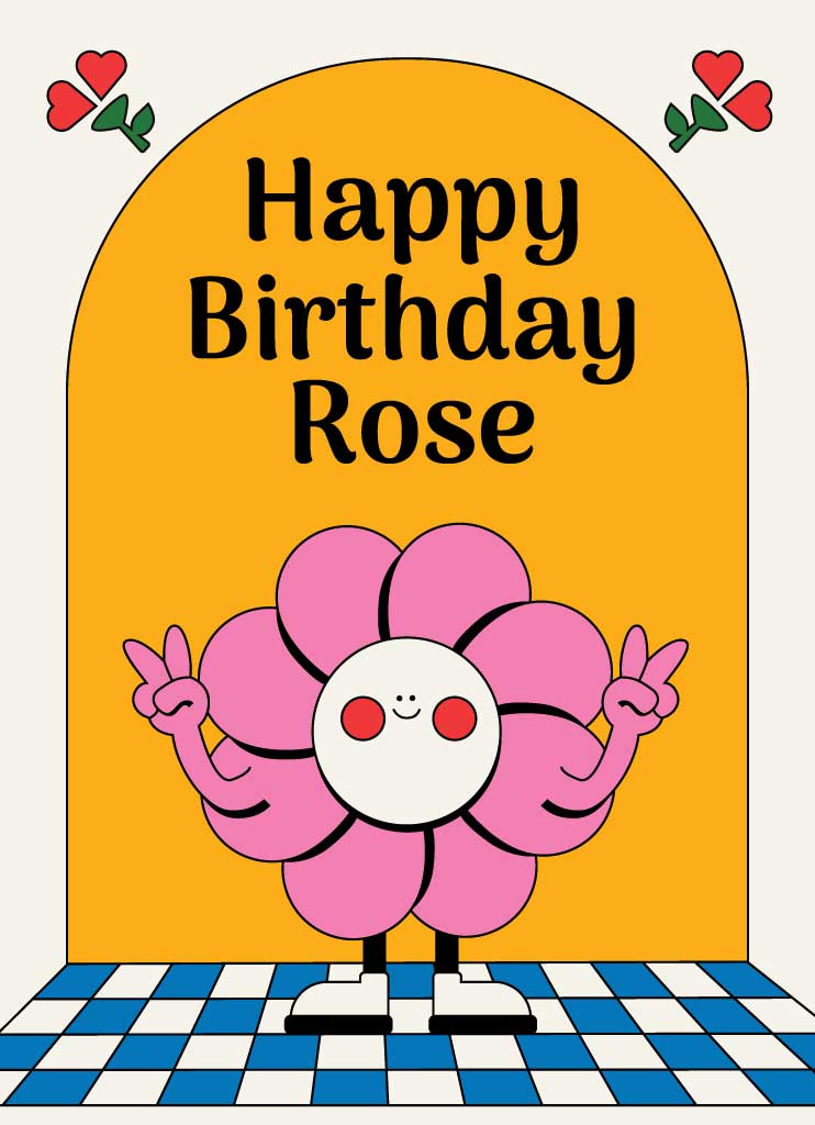 Cheerful Pink Flower Birthday Postcard Design