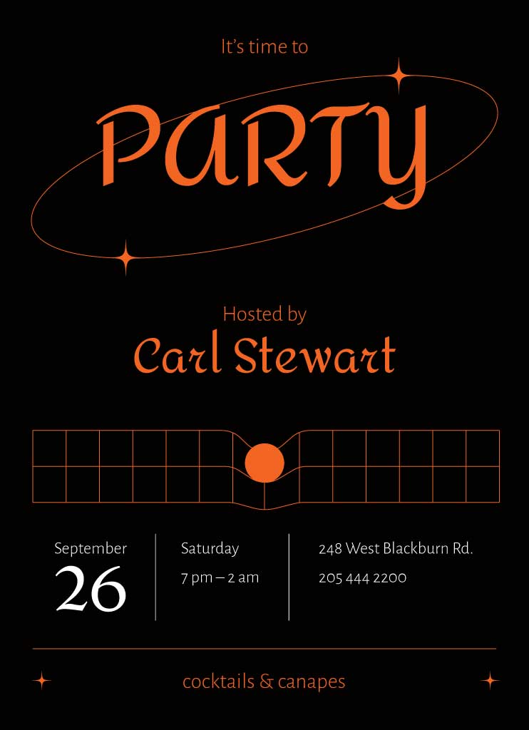 Chic Black and Orange Party Invitation Post